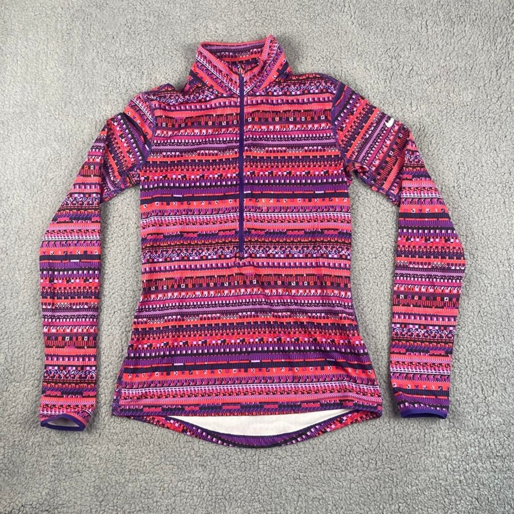 Nike Pro Womens Medium Pink Purple Dri-Fit Long Sleeve 1/2 Zip Running Pullover